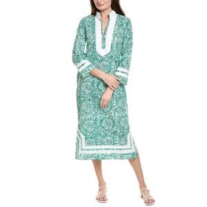 Sail to Sable Tuckernuck Green Turquoise Floral Print Tunic Midi Caftan Dress